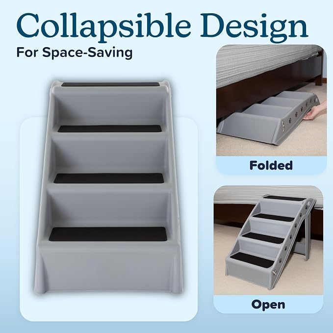 Dog Stairs - Pet Stairs with 4-Step Design for Beds, Couches, Cars - Pet Steps for Puppies, Kittens, and Small Pets by PETMAKER (Gray)