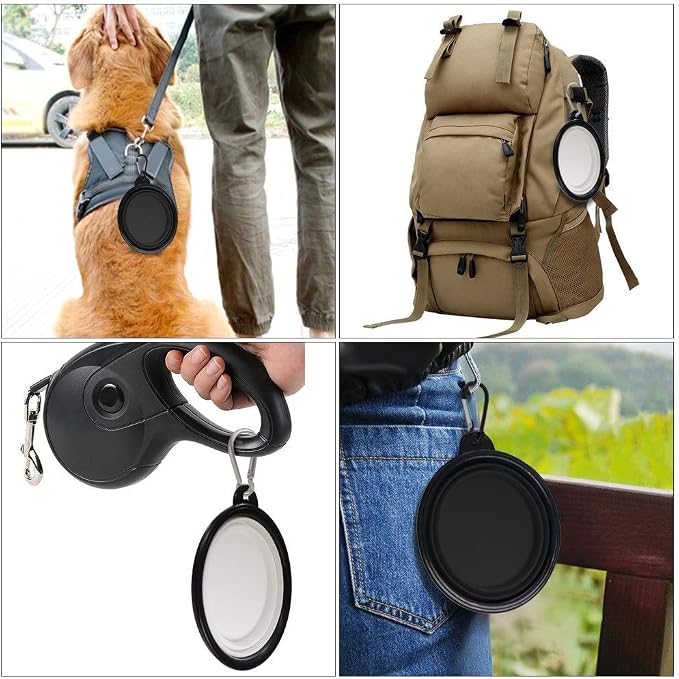 Dog Bowl Collapsible, 2 Pack, Portable & Foldable, Small, Black+White