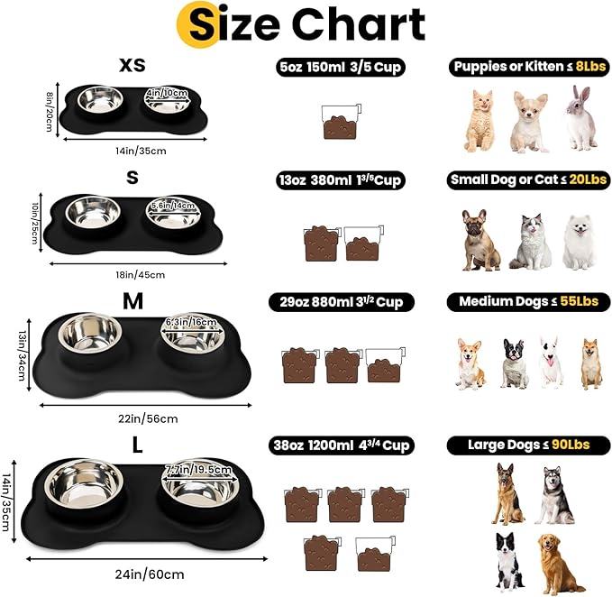 Conlun Dog Bowls with Non-Slip Silicone Mat, Spill Proof Large Food & Water Bowls Set, Easy Clean Dog Food Dish, Dishwasher Safe, Suitable for Dogs Cats Pet Under 90lbs, Large, Black