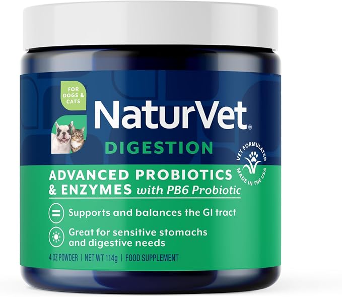 NaturVet Advanced Probiotics & Enzymes Powder for Dogs & Cats - 4oz