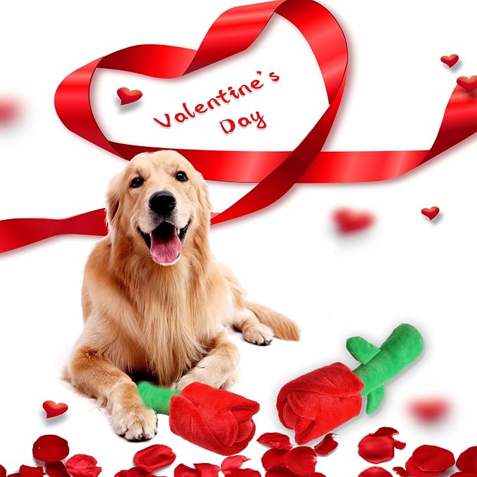 lilfrd Rose Valentines Day Dog Toy, Squeaky Crinkle Puzzle Gift for Dogs | Valentine Gift, Interactive Play, Suitable for Small Medium Large Dogs, Birthday Gift