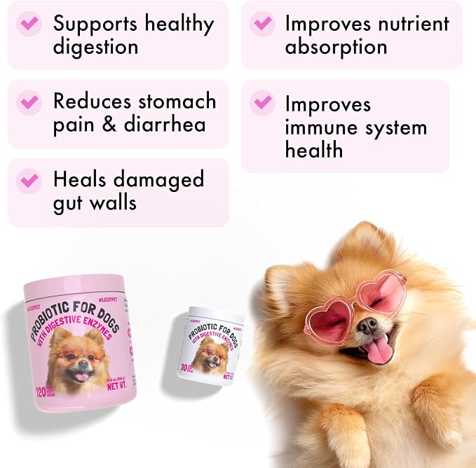 Probiotics for Dogs Natural Digestive Enzymes Prebiotics for Allergy Itch Relief Gut Flora Coprophagia Bowel Support Treatment Anti Diarrhea for Dogs Pet Health Immune System Support 120 Soft Chews