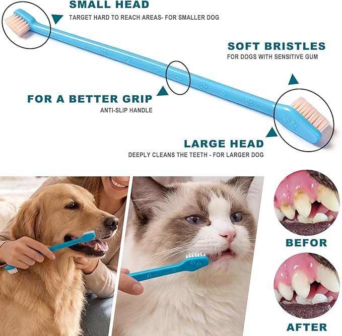 15-Pack Dog Toothbrush Kit, Triple Head & Double Head Dog Toothbrush, 360 Finger SiliconeToothbrush, Multi-Angle Dental Cleaning Brushes for Cat Oral Health (White)