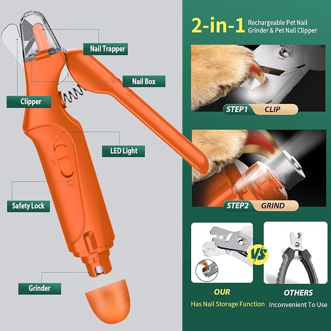2-in-1 Dog & Cat Nail Clippers with Catcher & 2 LED Lights
