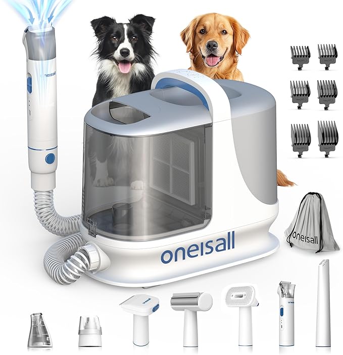 oneisall Dog Grooming Vacuum, 13000Pa Powerful 3L Dust Cup Pet Vacuum with Clipper Nail Grinder & Shedding Brush, 7 in 1 Dog Grooming Kits, Quiet, Large Capacity 3 Suction Levels, BM3