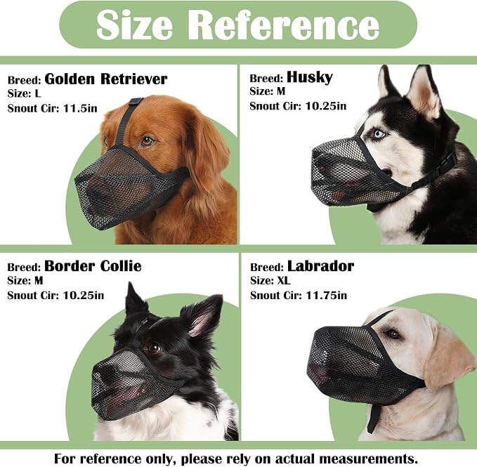 Soft Mesh Dog Muzzle for Small Medium Large Dogs Anti Scavenging | Finer Mesh Openings Prevent Eating, Allow Drinking, Fits German Shepherd Golden Retriever, Walking Training Grooming Use | XS
