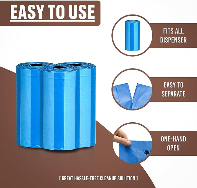 Parisian Pet Ecofriendly Dog Poop Bags Rolls - 320 Count Unscented Poop Bags For Dogs - Leakproof, Extra Thick, 16 Dog Waste Bags Refill Rolls - Stripped Blue Doggie Poop Bags - Fits All Dispenser