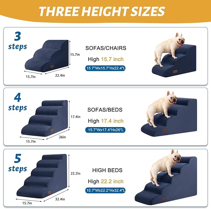 Aodisman 5-Step Dog Stairs and Ramp for High Bed, Non-Slip Sturdy Pet Steps for Small Dogs and Cats,22.2" H,Blue
