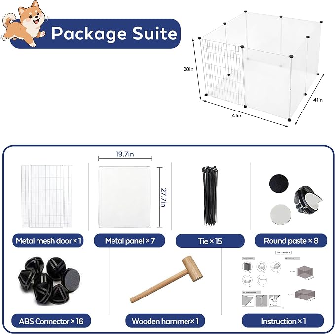 BRIAN & DANY Dog Playpen Portable for Small Animals, Dog Play Pen Indoor, Transparent Pet Playpen for Puppies, Cats, 8 Panels - 28 X 20 Inch