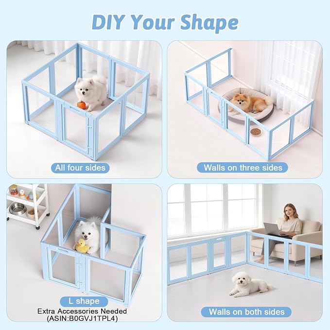 DIY Clear Acrylic Dog Playpen House,Quick Easy Assembly and Disassembly,Strong Floor Suction,Indoor and Outdoor Use,Easy Cleansing Puppy Fence (Sky Blue, 30.3" H, 8PCS)