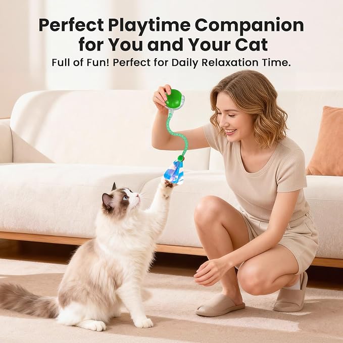 Rocfish Durable Interactive Cat Toys for Indoor Cats (Green, 03) | Smart Automatic Cat Chase Ball Toy, Upgraded Speedy Tail Kitten Toy for Bored Indoor Adult Pets