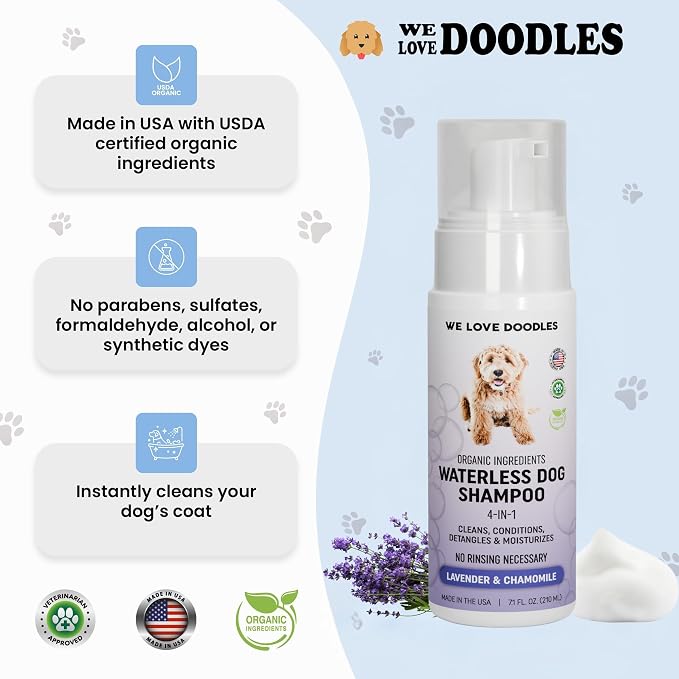 Waterless Dog Shampoo, No-Rinse Foam, Dry Shampoo for Dogs, Lavender, 7.1OZ