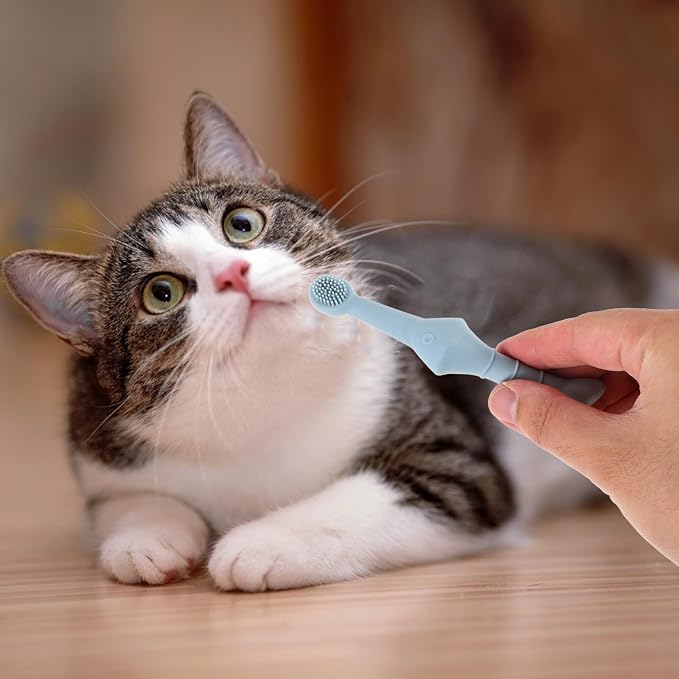 SEWACC 2pcs Silicone Pet Toothbrush Set, Fish-Shaped Finger Toothbrush for Small Dogs and Cats, Soft Puppy Oral Care Brush for at-Home Teeth Cleaning