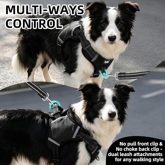 PUPTECK Dog Harness Medium Sized, No Pull Step-in Pet Vest Harness, Adjustable Soft Padded Reflective Safe Night Walking, No Choke Easy On & Off, Black M