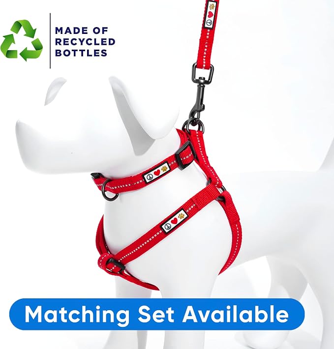Pawtitas Recycled Reflective Step-in Dog Harness – Adjustable No-Pull Vest for Puppies to Seniors, Safe & Comfortable S Red