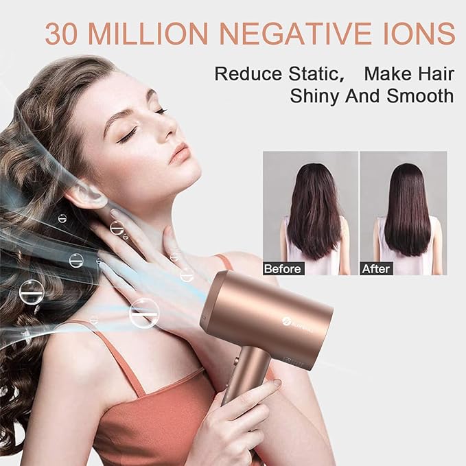 slopehill Professional Ionic Hair Dryer, Mocha Mousse | 1800W Fast Drying, Low Noise, 2 Concentrator Nozzles, 1 Diffuser Attachment, Home Salon Travel
