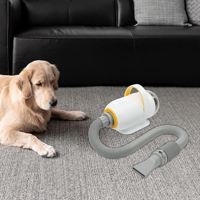 Pet Hair Dryer 1600W Dog Blower 7 Speed Settings 48L/s Air Volume Grooming | Thermal protection sheath for safe direct contact – stable silicone base with high-grip pads prevents sliding