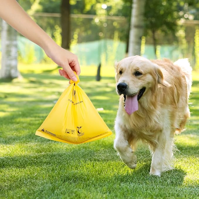 Certified Compostable Dog Poop Bags, 270 Count Landfill Friendly and Leakproof Waste Bags, Easy Open Unscented Maize Yellow Poop Bag for Dog, 15 Doggy Bags Per Roll (18 rolls)