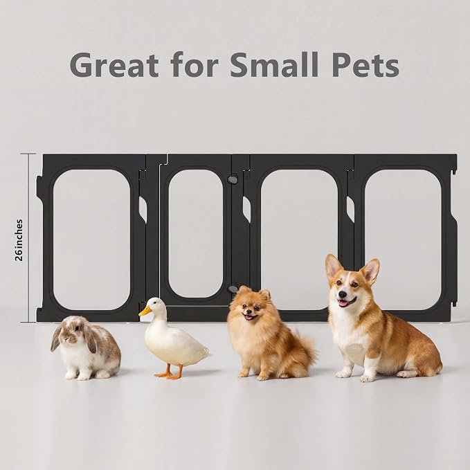 Acrylic Clear Dog Playpen Indoor with Door, 26'' H Transparent Dog Play Pen for Small Dogs, No-Connector Modular Puppy Playpen with Integrated Suction Cups Base, 10 Panels, Black