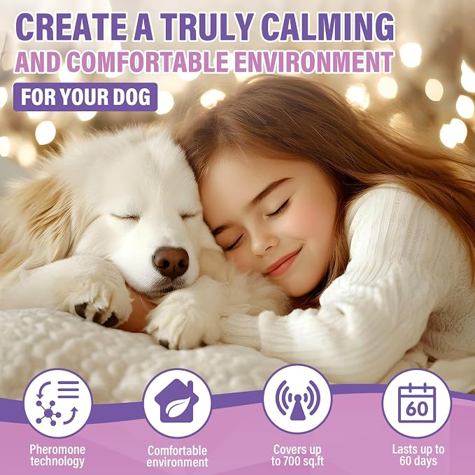 Dog Pheromones Calming Diffuser 3 in 1 Advanced Kit Appeasing Pheromone Diffuser to Calm, 1 Plug in+2x48ml Refill, Lavender
