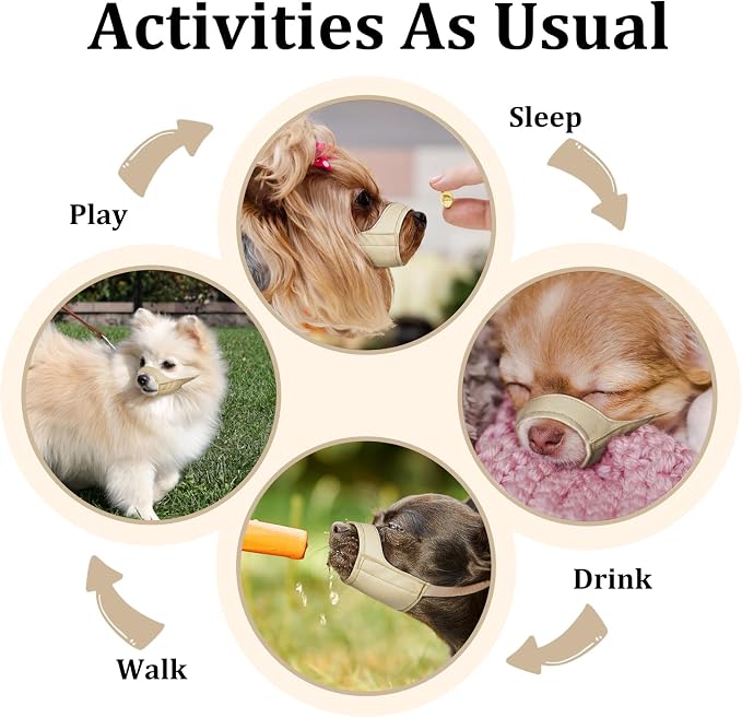Fabric Dog Muzzle for Short Snout Small Dogs Chihuahuas Anti-Bite | Fits Shih Tzu Pomeranian Yorkshire Brachycephalic Dog, Grooming Vet Visits Walking Use, Prevent Chewing, Soft | Khaki, S