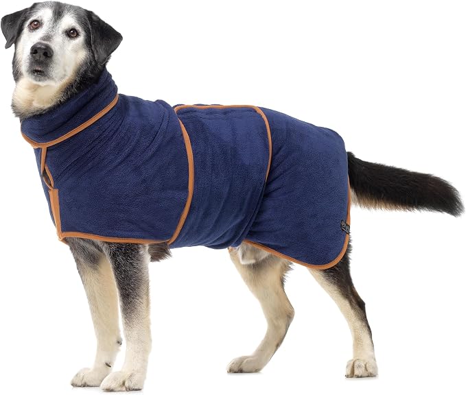 Lucky Pooch® Dog Robe - Luxurious Dog Bathrobe - Ultra Absorbent Dries Your Dogs in Minutes! Double-Layer, Super Soft Towel and Bath Robe All in One (XXS, French Navy)