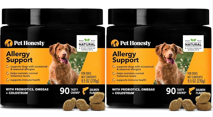 Pet Honesty Dog Allergy Relief Immunity - Dog Allergy Chews, Probiotics for Dogs, Seasonal Allergies & Skin and Coat Supplement, Itch Relief for Dogs, Allergy Support Supplement Salmon,180ct, 2pk