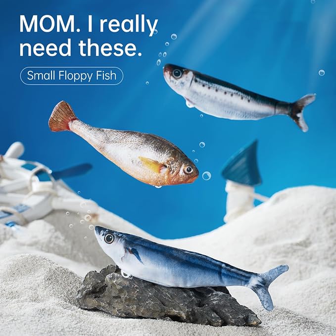 2 Pack Floppy Fish Cat Toys with Catnip, Rechargeable Flopping Fish Toy | Interactive Cat Fish Toys with Realistic Flopping Motion, Soft Plush Design for Indoor Cats, Kittens and Adult Cats