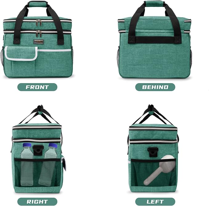 BAGLHER Dog Travel Bag, Double-Layer, with Food Containers & Bowls, Green