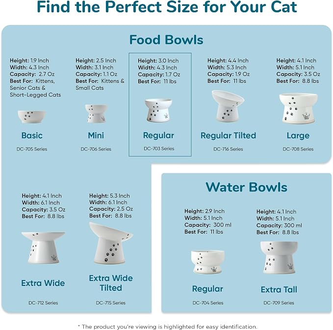 Necoichi Raised Cat Food Bowl – Ceramic Elevated Cat Bowl for Whisker & Neck Fatigue, Dishwasher Microwave Safe – Non-Slip & Anti Vomiting Ergonomic Design (Cats, Regular, 1-Cup Capacity)