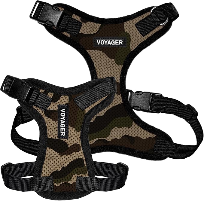 Voyager Step-in Lock Dog Harness - Army/Black Trim, X-Small | 13 - 16" in Chest, Adjustable, Breathable Air Mesh, Lightweight for Daily Walks, Strong Clips, Heavy Duty D-Ring