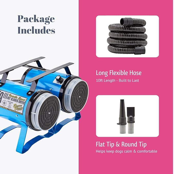 Electric Cleaner Company ECC K-9 III Variable Speed Dog Dryer - High Velocity Blow Dryer for Pets, Metallic Blue