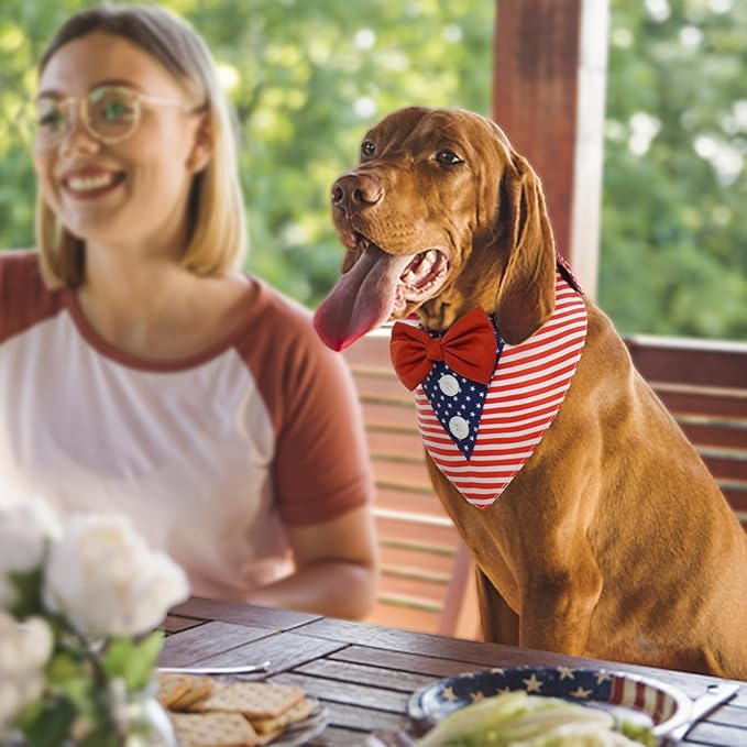 Dog Tuxedo American Flag for Large Dogs, 4th of July Dog Bandanas | Dog Formal Suit Bowtie Collar for Dogs Puppy Memorial Day Bandana with Bow Tie Adjustable Dog Costume Independence Day XL