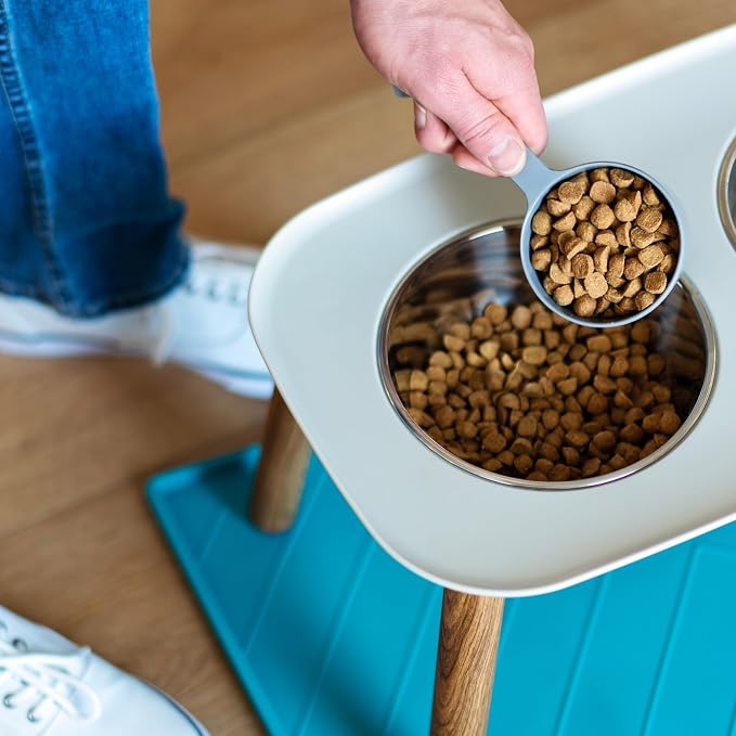 Messy Mutts Elevated Double Dog Feeder, Adjustable Height, Faux Wood | Adjustable-Height Elevated Double Dog Feeder With Two 5 Cup Stainless Bowls, Legs Set To 3, 5, Or 10 Inches