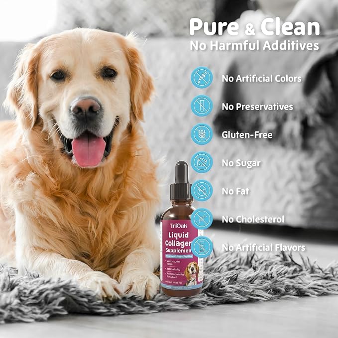 Liquid Collagen Drops for Dogs with Grass-Fed Bioactive Collagen Peptides - 4-in-1 Hip & Joint, Skin & Coat, Itch Relief Support with Vitamin C, Biotin & Hyaluronic Acid - for Dogs Ages