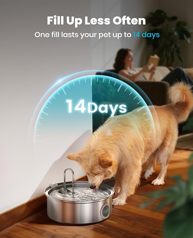 oneisall Dog Water Fountain,7L/230oz Pet Fountain Stainless Steel with Visual Water Level,Ultra-Quiet Water Bowl with 5-Stage Filtration for Large/Medium Dogs,Dispenser for Living Room Kitchen
