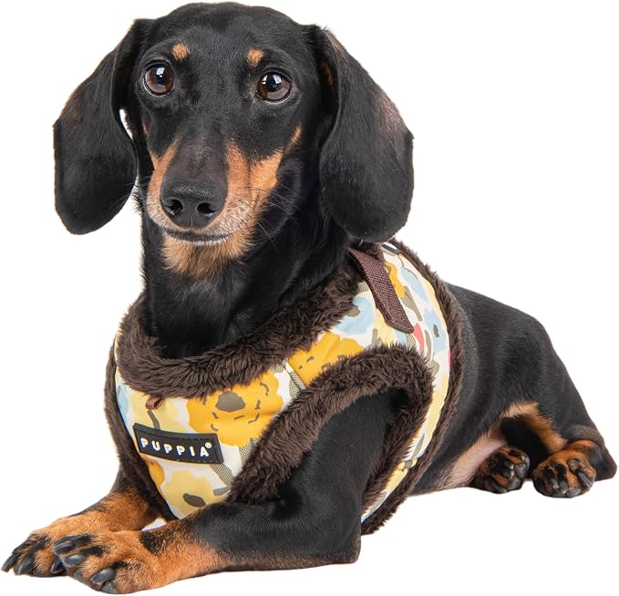 Puppia Alyssa Vest Dog Harness Step-in Warm Winter Flower Pattern for Small and Medium Dog, Brown, X-Large
