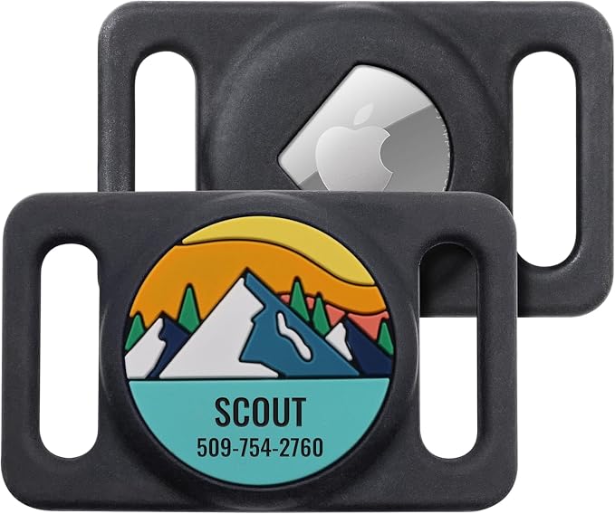 GoTags Designed for Airtag Personalized Dog Collar Holder, Silicone Dog Tag | Case for Pet Collar, Up to 2 Lines of Custom Text, Slide On Tag for GPS Dog Tracker, Compatible with Apple iPhone, Large