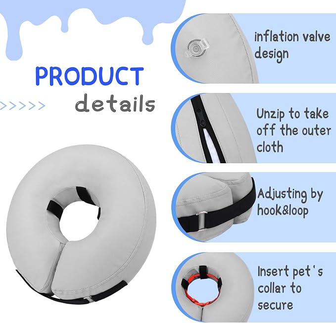 Supet Inflatable Dog Cone Collar for Large Medium Small Dogs, Soft Cone Collar for Dogs Cats, ECollar Doggie Neck Donut Dog Cone Alternative After Surgery