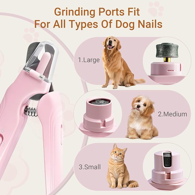 2-in-1 Cat & Dog Nail Clippers & Grinder with Light, Pink
