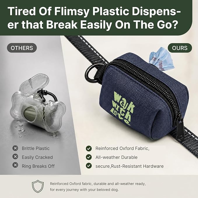 Dog Poop Bag Holder For Leash, Doggy Poop Bag Dispenser With Velcro Attachment, Suitable For Any Retractable Leash, Reusable Dispenser For Travel, Walking, Park, And Outdoor Use (Blue)