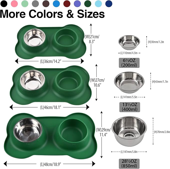 Dog Bowls 2 Stainless Steel Bowl for Pet Water and Food Feeder with Non Spill Skid Resistant Silicone Mat for Pets Puppy Small Medium Cats Dogs