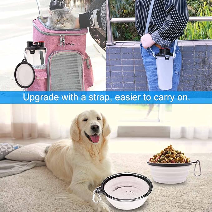 Dog Travel Water Bottle, 2-in-1 with Collapsible Bowl, White