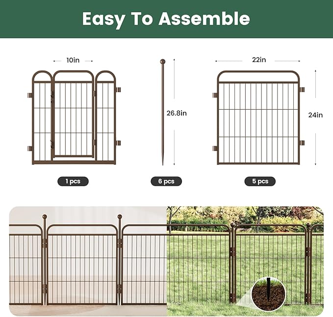 Gardner Pet Dog Playpens, 24" H 6 Panels Dog Pen Outdoor/Indoor Dog Fence Exercise Pen for Small/Medium Dogs, Pet Play Yard Gate with Gravity Automatic Lock, Pet Playpen, Brown