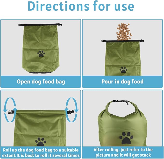 Pet Food Storage Bags, 2 Pack, with 2 Collapsible Dog Travel Bowls
