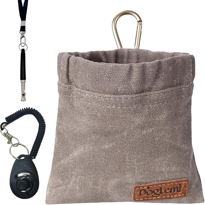 Dog Training Kit: Treat Pouch, Clicker & Whistle, Grey