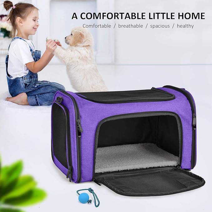 Henkelion Large Cat & Dog Carrier, Up to 25 lbs, Soft Sided Collapsible, Purple