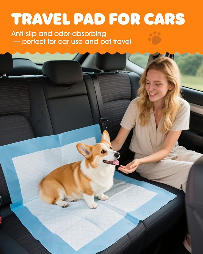 Powools Puppy Pads - Super Absorbent & Spill-Proof Pee Pads for Dogs with 6-Layer Material, Quick-Dry & Hassle-Free Potty Pads for Floors, Furniture, Vehicle, 22" × 22", 100 Packs
