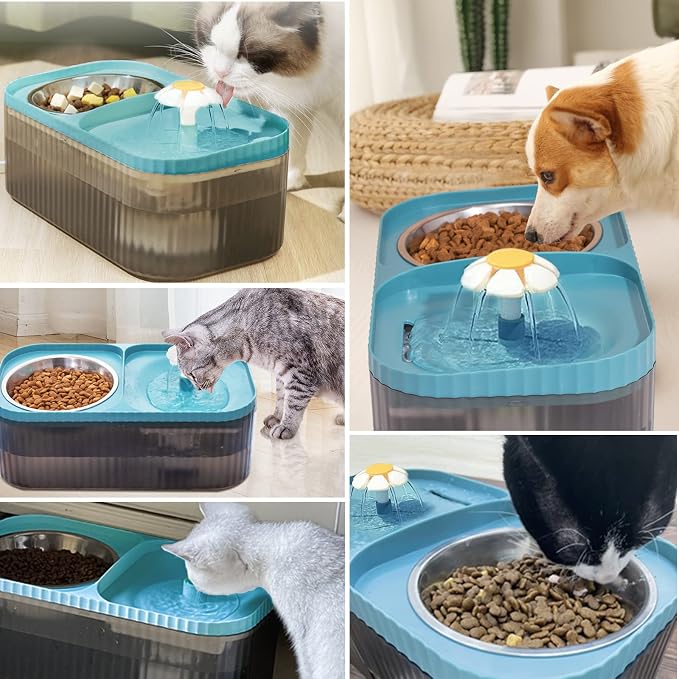 Cat Fountain Water Bowl Stainless Steel, 101oz/3L Automatic Pet Water Fountain, Dog Water Dispenser Cat Feeding Watering Supplies with 2 Filters for Cats, Dogs, Pets Blue