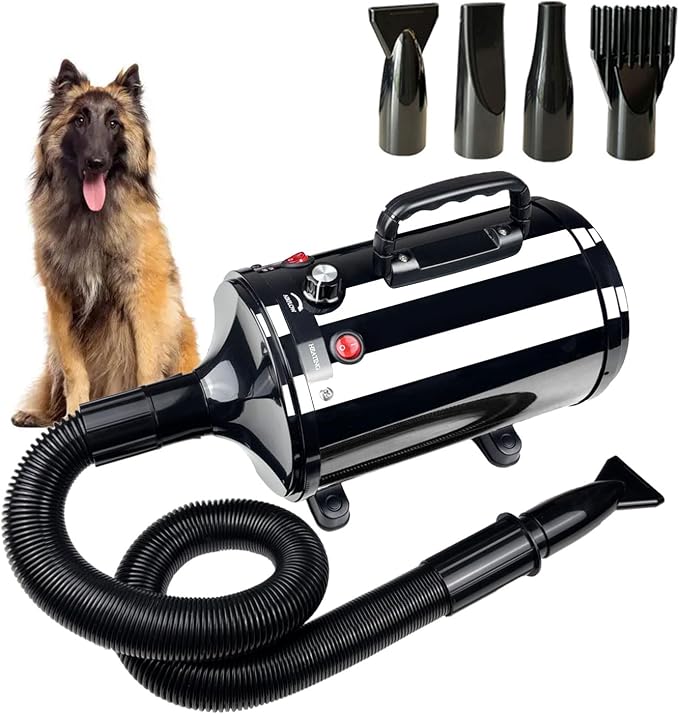 Dog Dryer High Velocity Professional Pet Grooming Dryer | Adjustable Temperature and Speed for Pets with 4 Nozzles